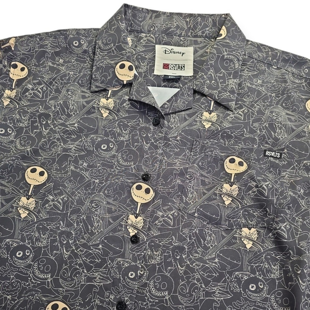RSVLTS - Bone Daddy NBX Jack Skellington Womens Camp Collar Shirt Disney 2XL